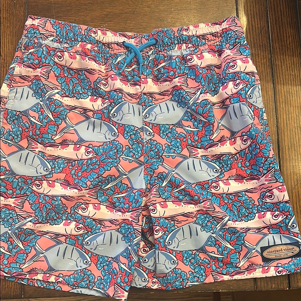 Vineyard Vines Pink and Blue Fish Print Swim Shorts